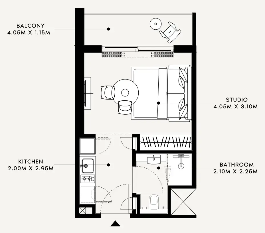 Azizi Milan Studio floor plan, 338 sqft