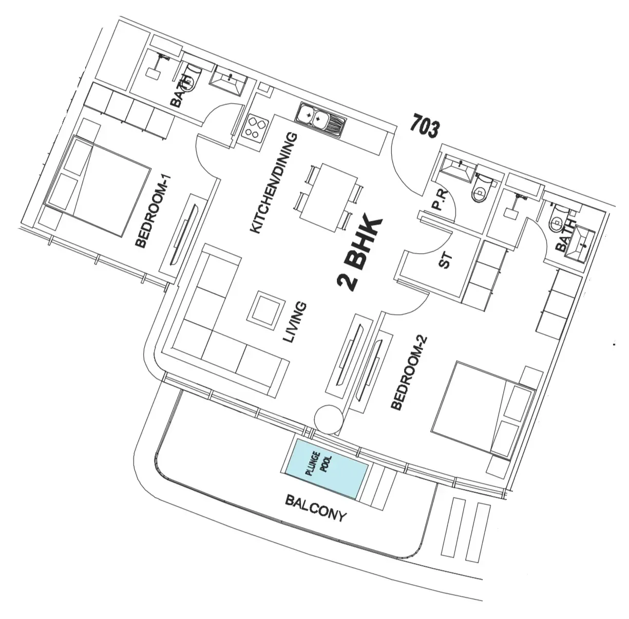 Villa Del Garda 2 bed floor plan, 1,083 sqft