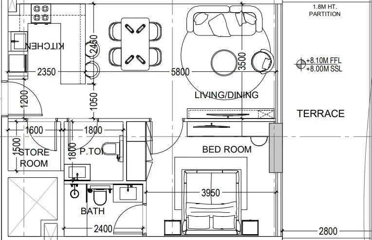 Al Haseen Residences 6 1 bed floor plan, 838 sqft