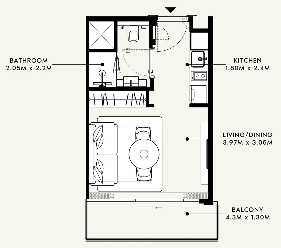 Azizi Milan Studio floor plan, 323 sqft