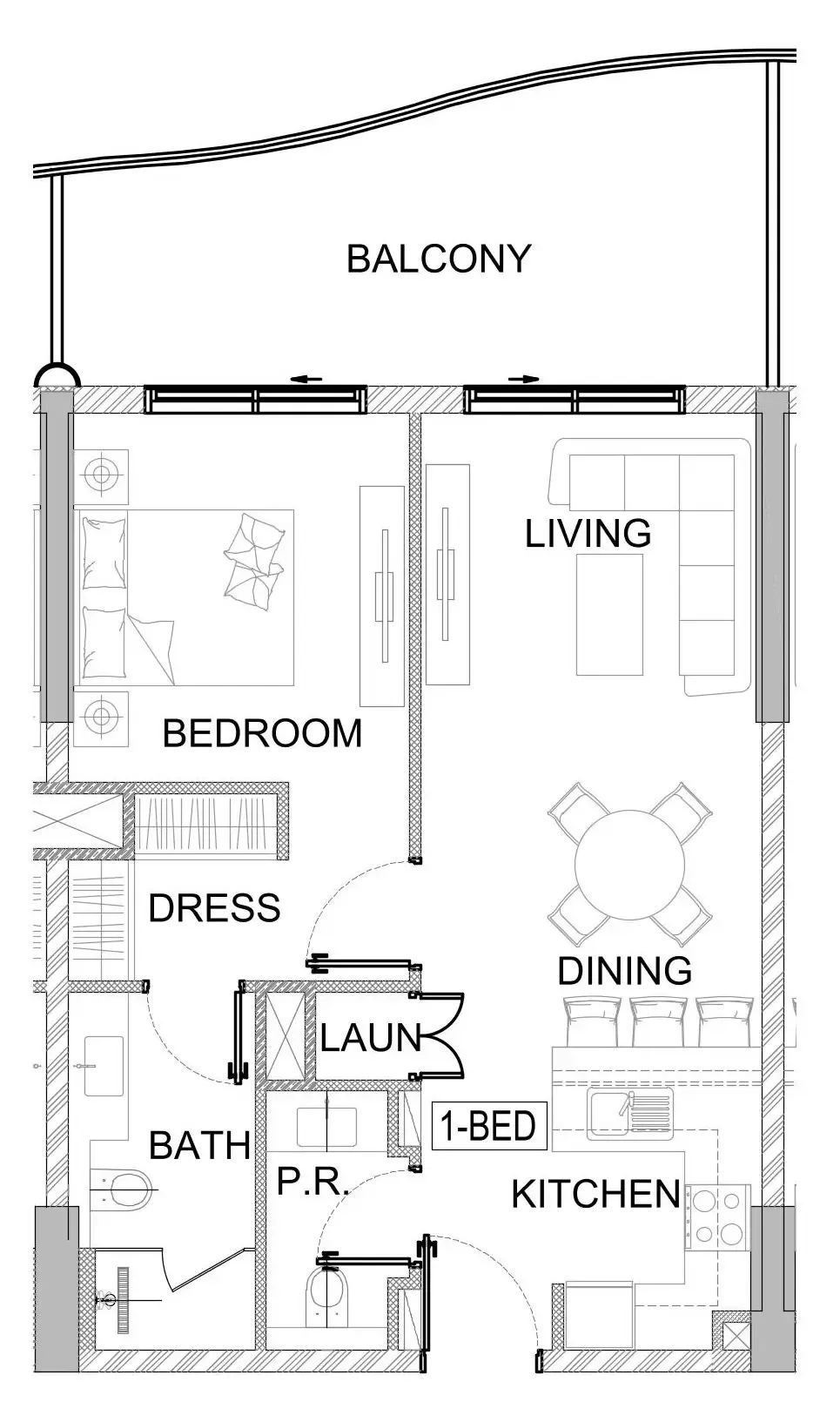 Valencia 1 bed floor plan, 784 sqft