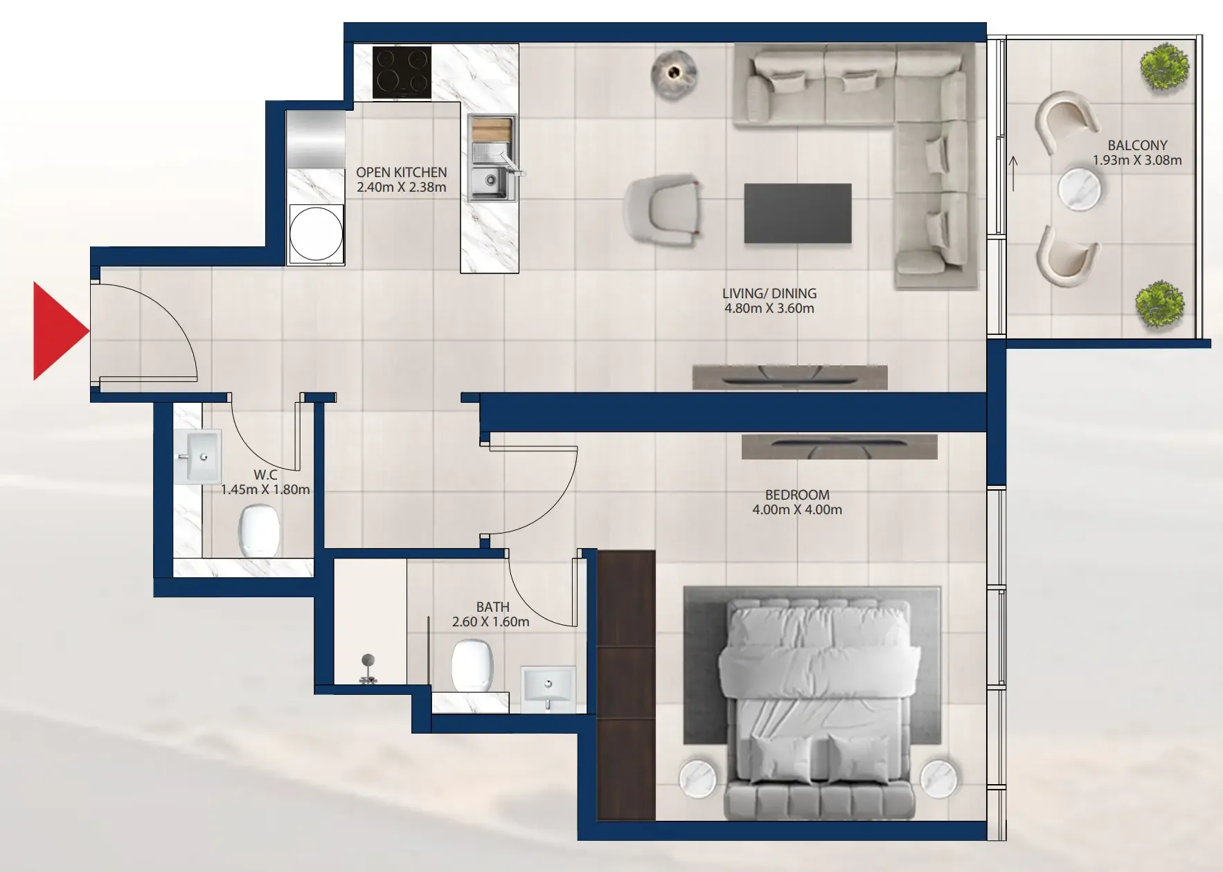 Al Vista 1 bed floor plan, 722 sqft
