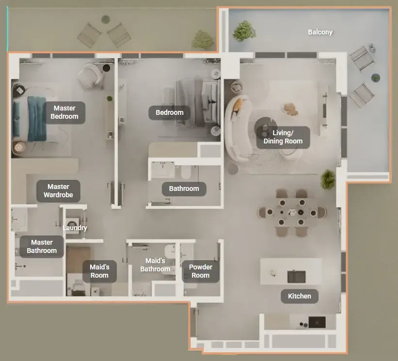 Tara Park 2 bed floor plan, 1,537 sqft