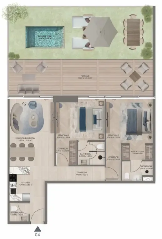Meriden Beach Residences 2 bed floor plan, 1,930 sqft