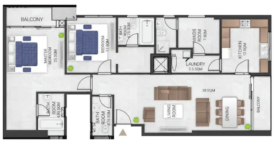 Bluebell Residence 2 bed floor plan, 2,218 – 2,227 sqft
