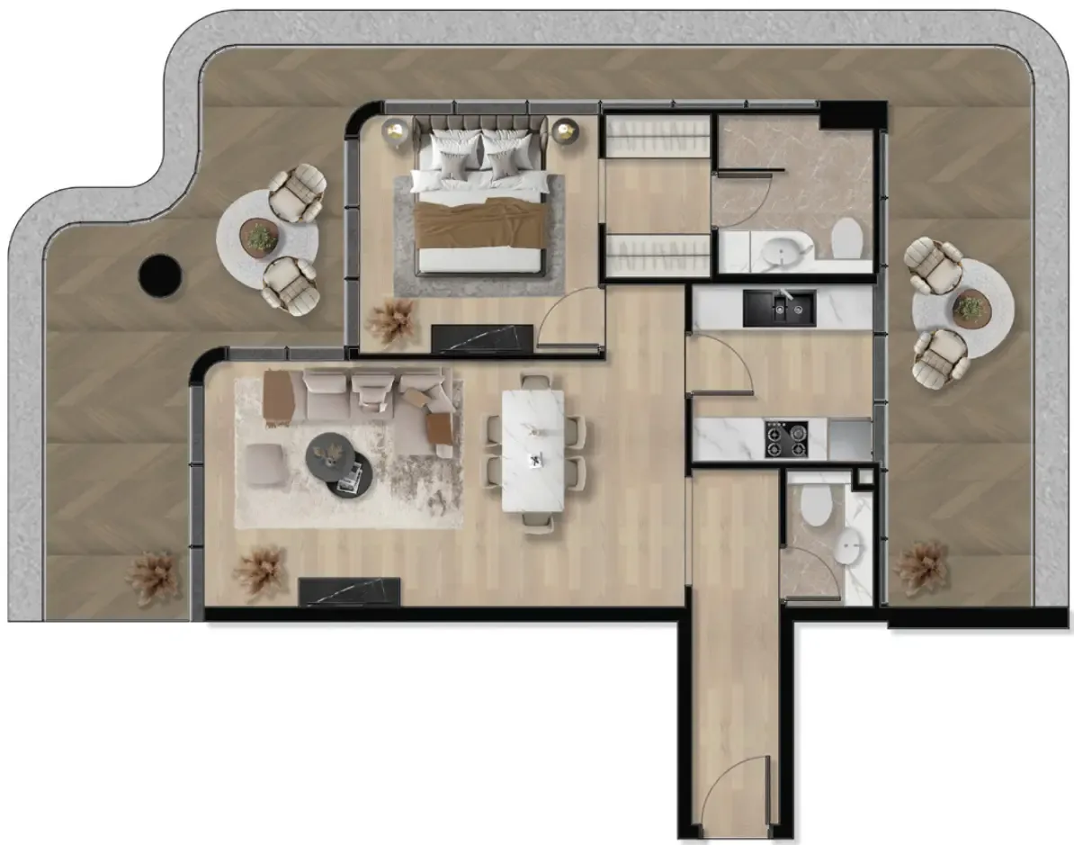 Orvessa Residences 1 bed floor plan, 1,122 sqft