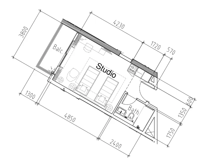 Damac Hills 2 - Hotel Edge by Rotana Studio floor plan, 356 sqft
