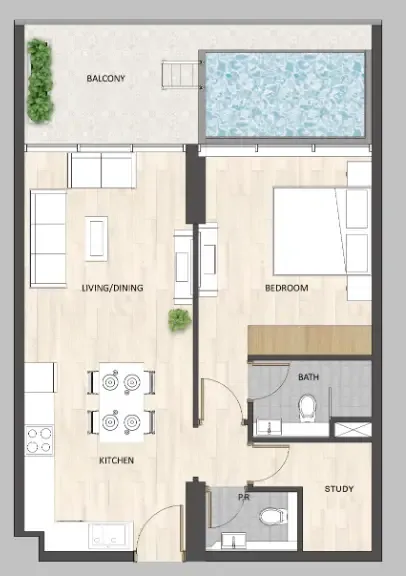 Barari Palace 1 bed floor plan, 820 sqft