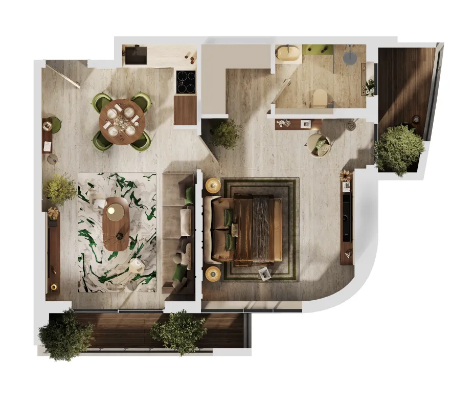 MAG 777 1 bed floor plan, 736 sqft