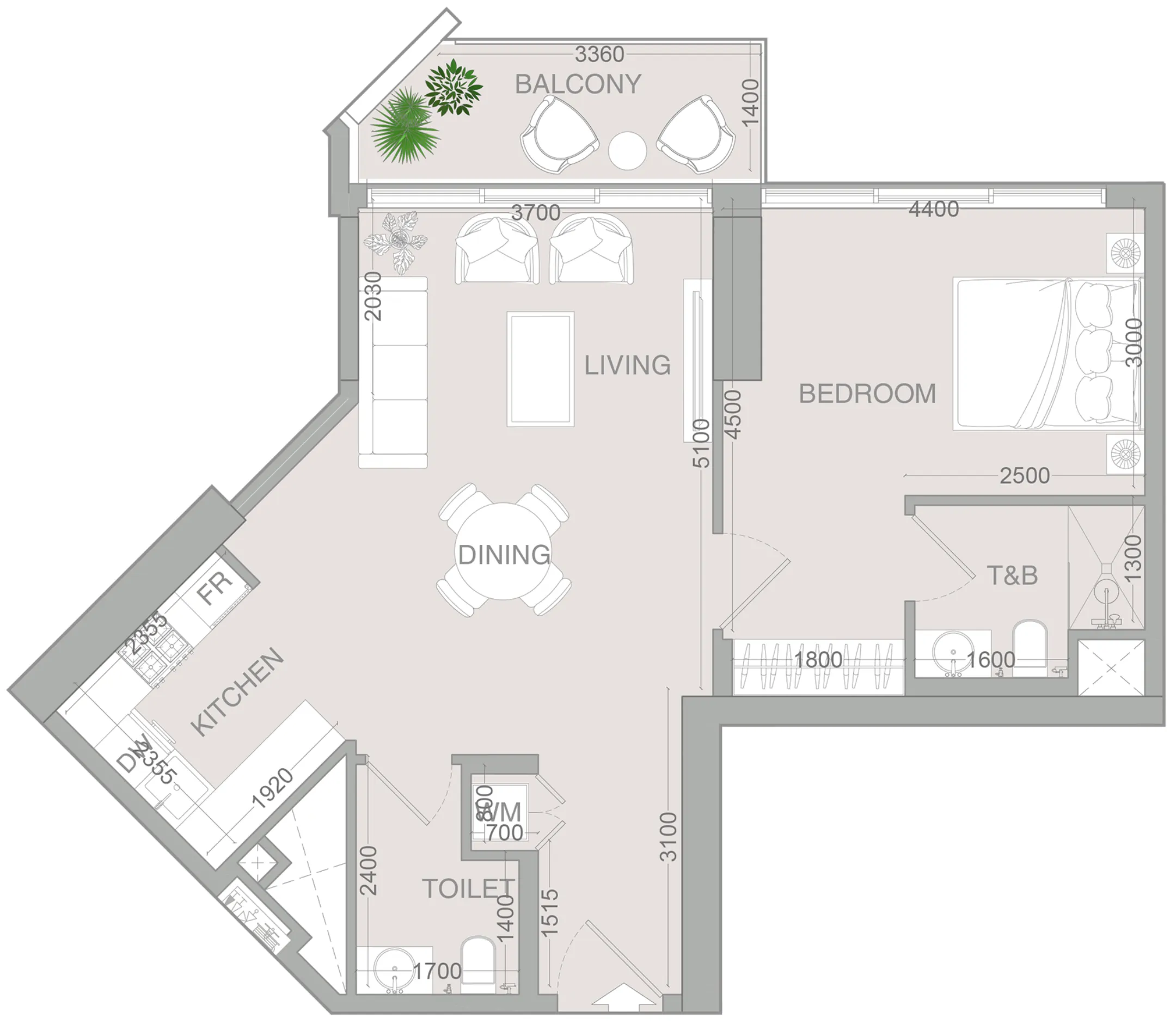 VERDAN1A 4 1 bed floor plan, 762 sqft