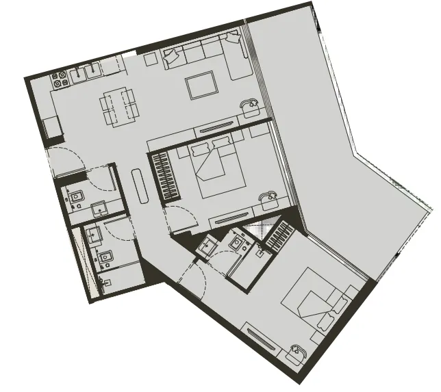 Binghatti Haven 2 bed floor plan, 1,195 sqft