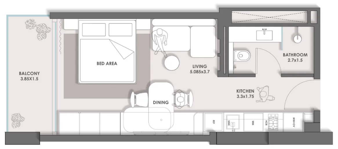 HOLM One Studio floor plan, 514 sqft