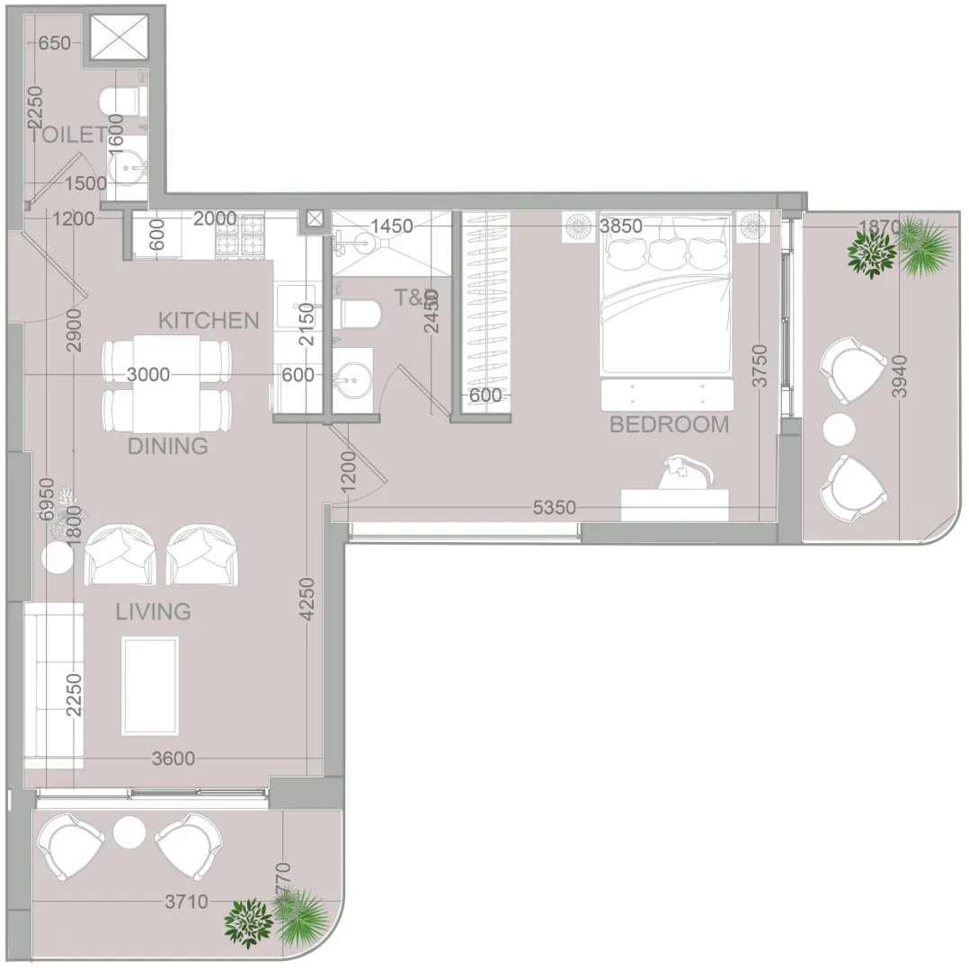 TETR1S Tower 1 bed floor plan, 729 sqft