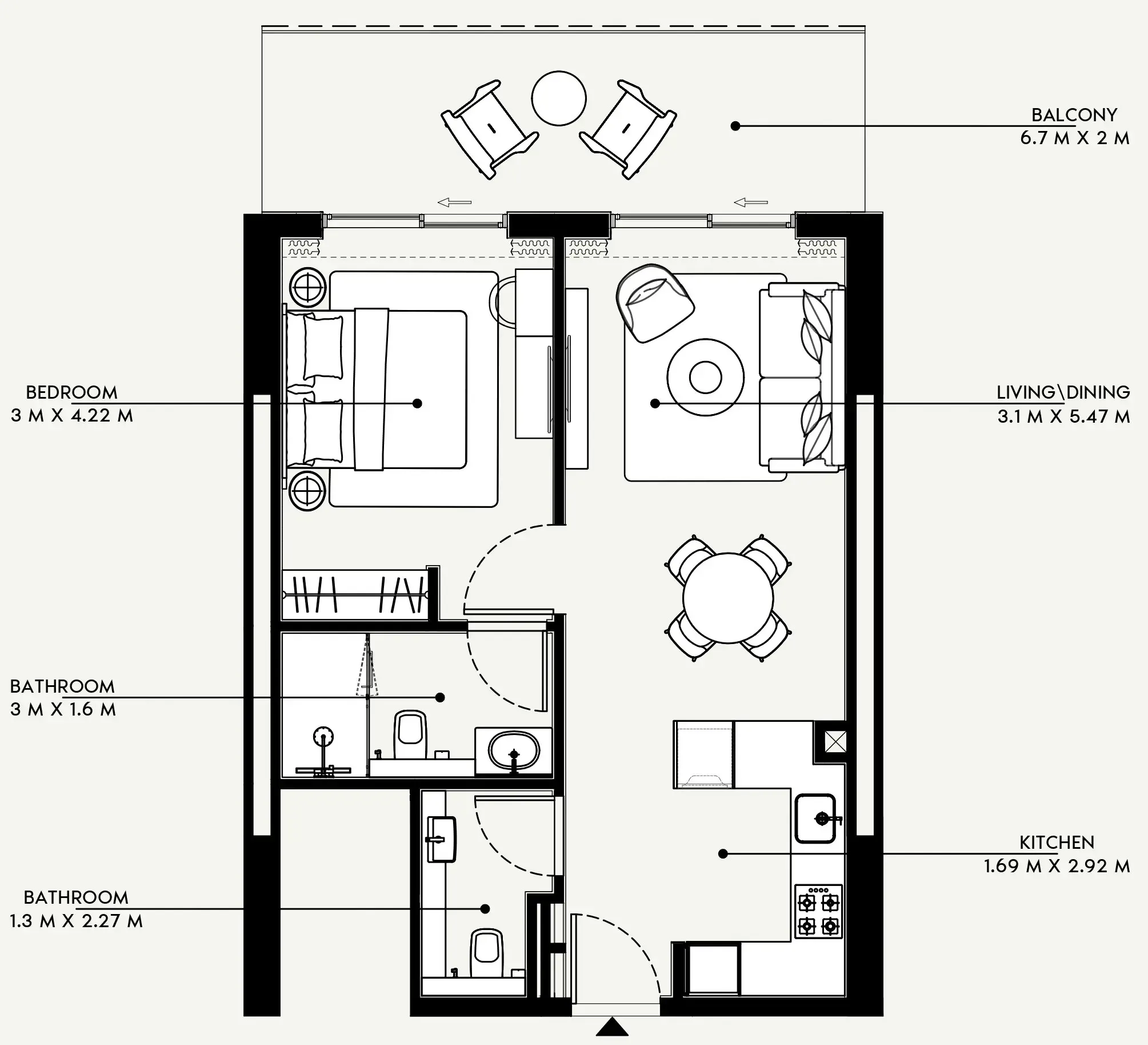 Azizi Venice 1 bed floor plan, 695 sqft