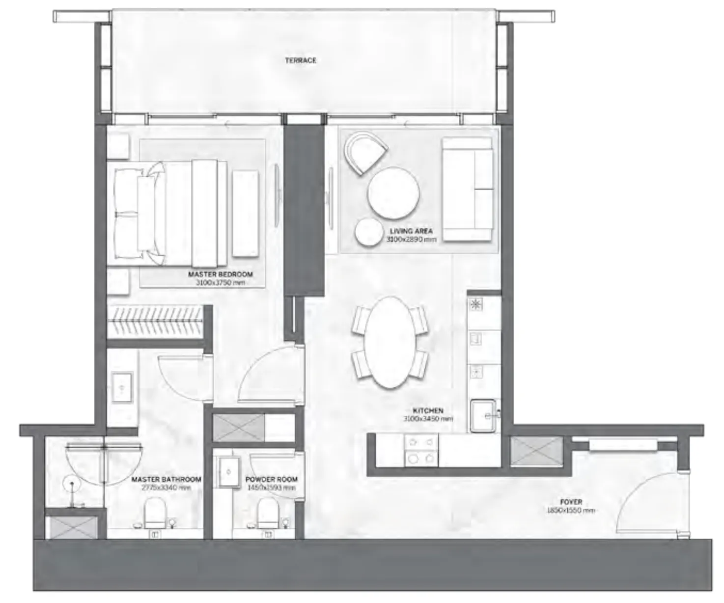 Trump International Resort 1 bed floor plan, 809 sqft