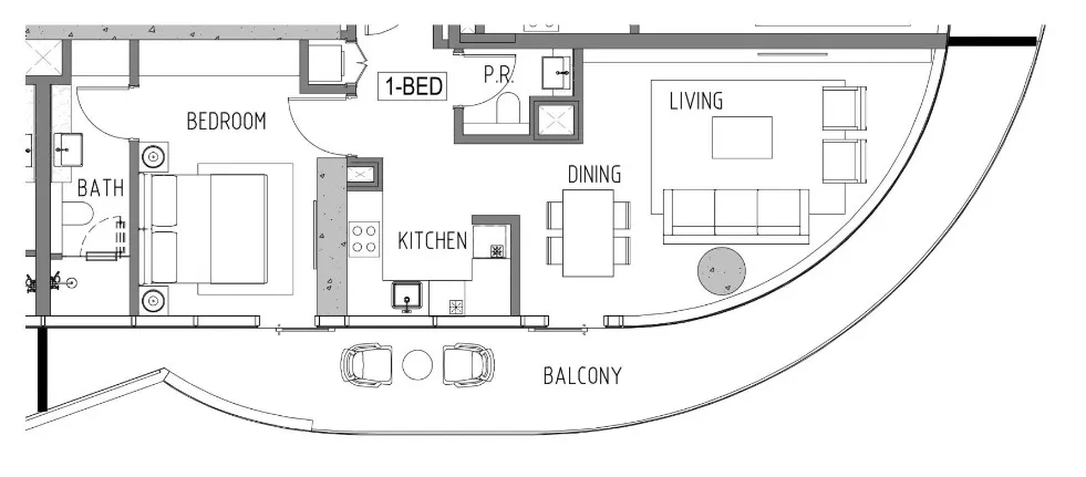 Volta 1 bed floor plan, 1,011 sqft