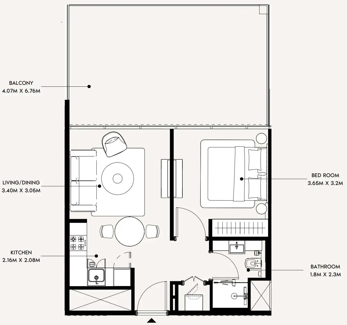 Creek Views 4 1 bed floor plan, 744 sqft