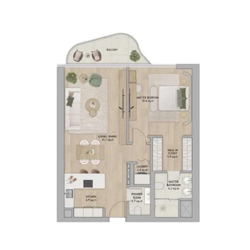 Mamsha Gardens 1 bed floor plan, 1,066 sqft