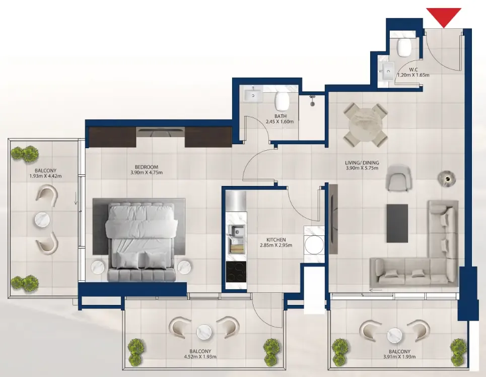 Al Vista 1 bed floor plan, 993 sqft