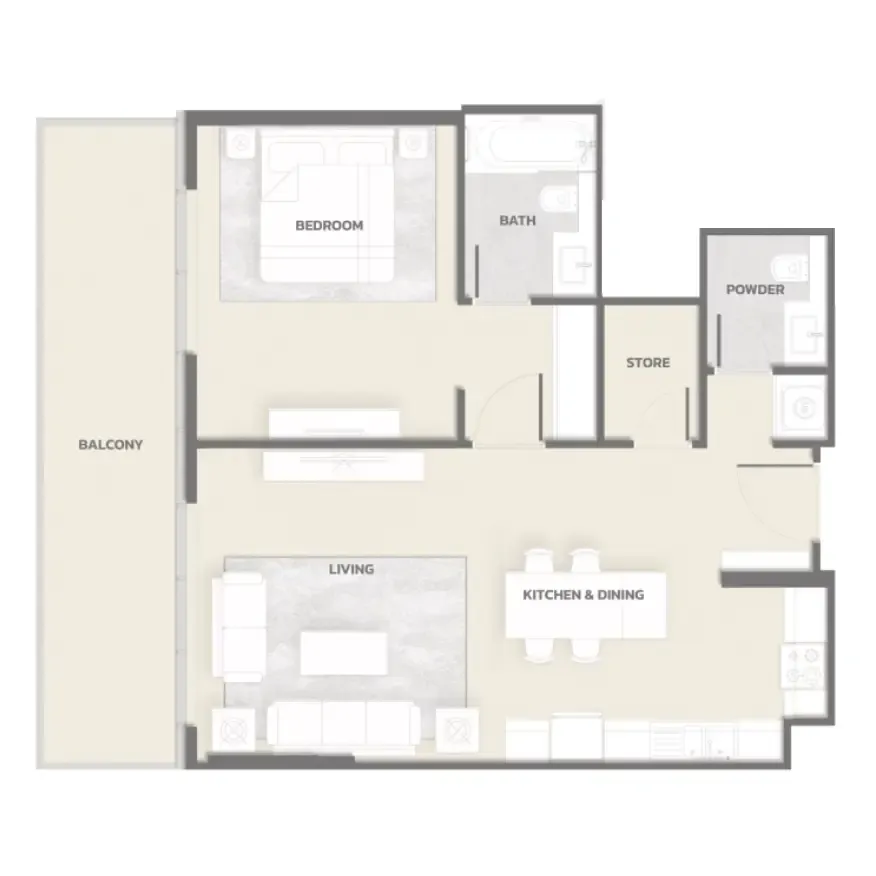 Tonino Lamborghini Residences 1 bed floor plan, 980 sqft