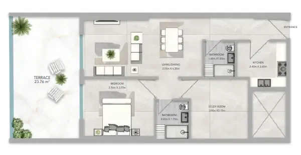 Azha Views Residences 1 bed floor plan, 1,276 sqft