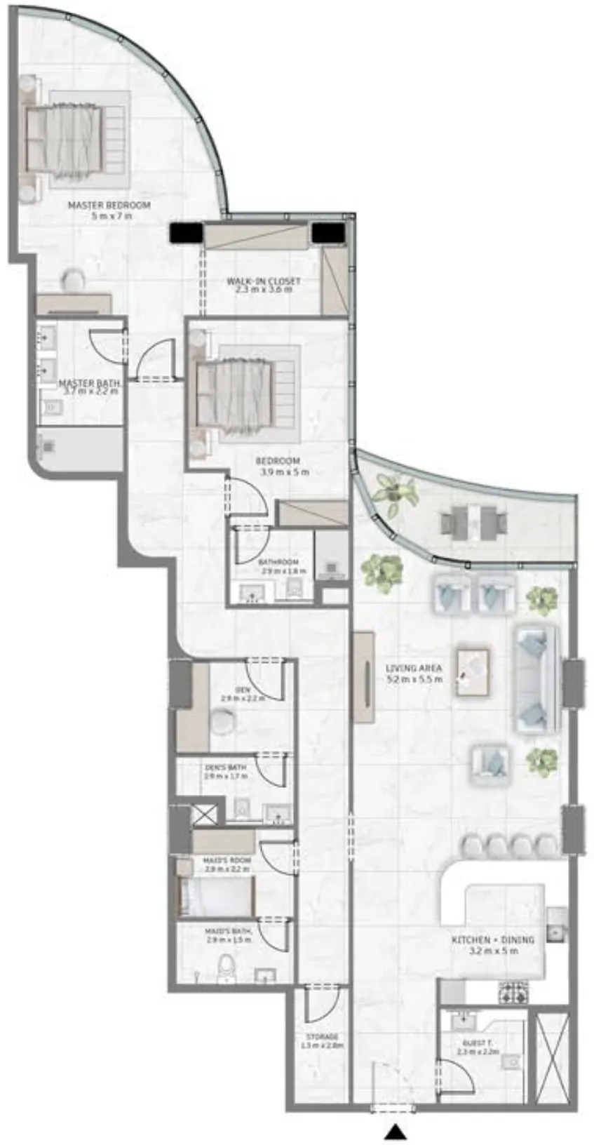 Al Habtoor Tower 3 bed floor plan, 2,277 sqft