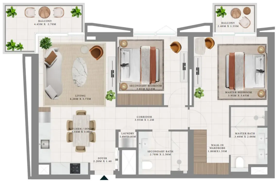 Hillsedge 2 bed floor plan, 1,140 sqft