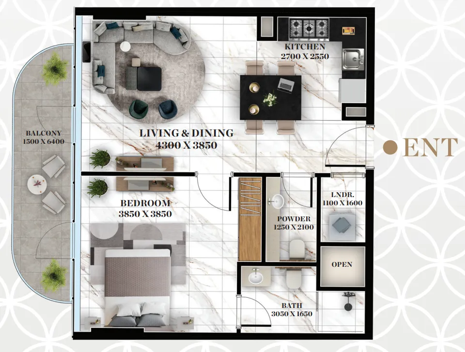Empire Livings 1 bed floor plan, 700 sqft