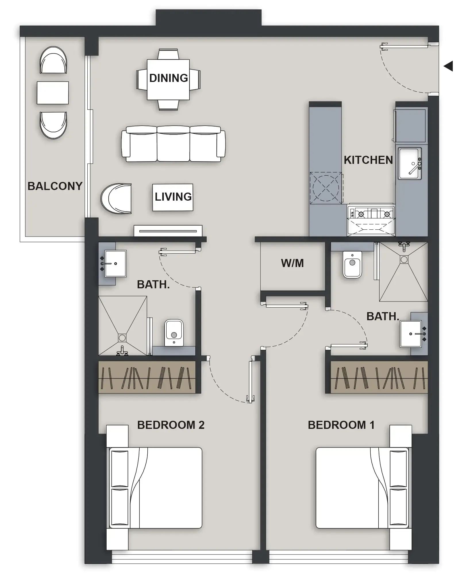 Maison Elysee III 1 bed floor plan, 704 sqft