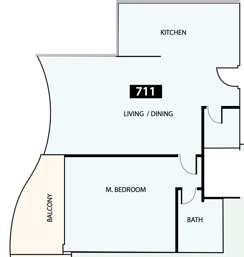 Paradise View 1 1 bed floor plan, 893 sqft