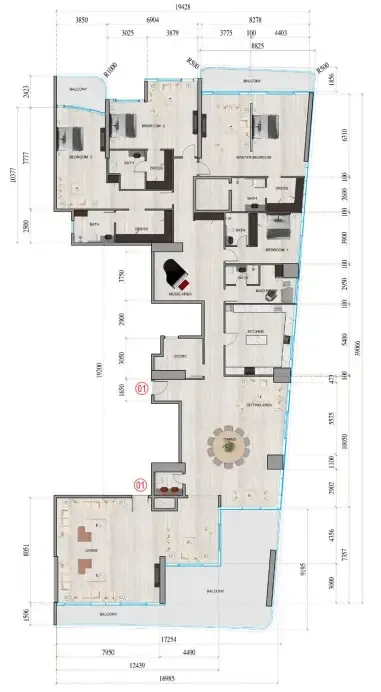 Al Ghaf Tower 4 bed floor plan, 6,458 sqft