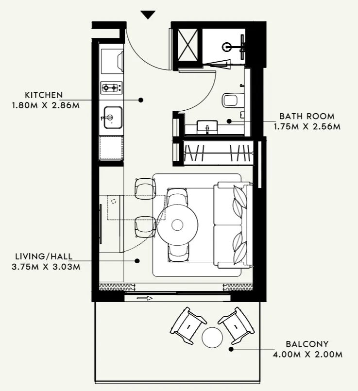 Azizi Venice Studio floor plan, 364 sqft