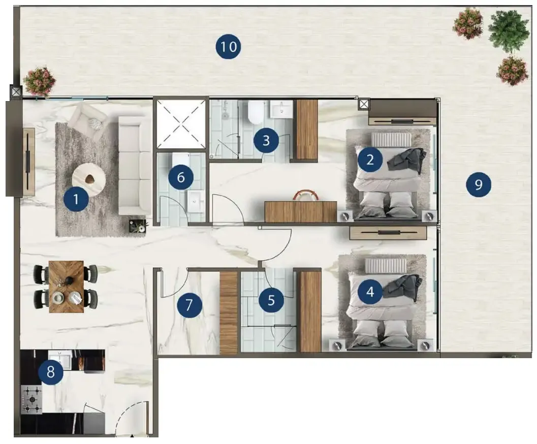 Franck Muller Yachting 2 bed floor plan, 1,655 sqft