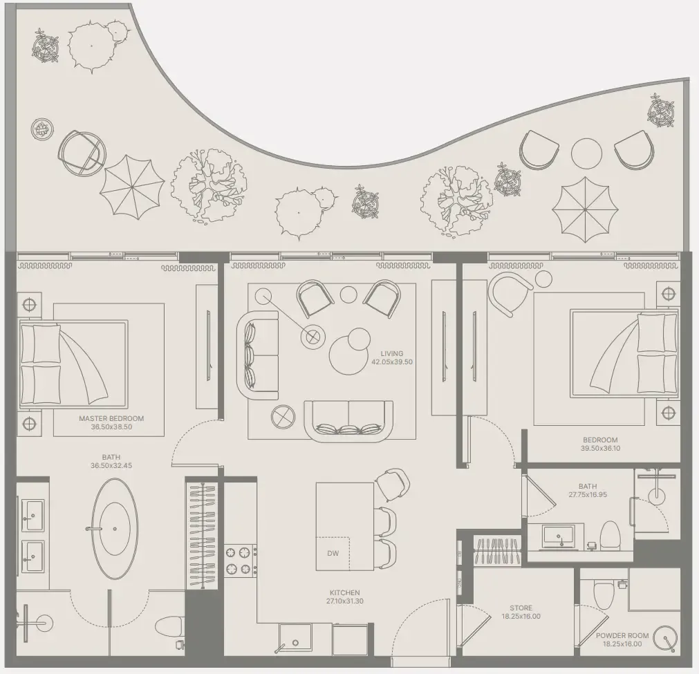 Bond Enclave 2 bed floor plan, 1,320 sqft