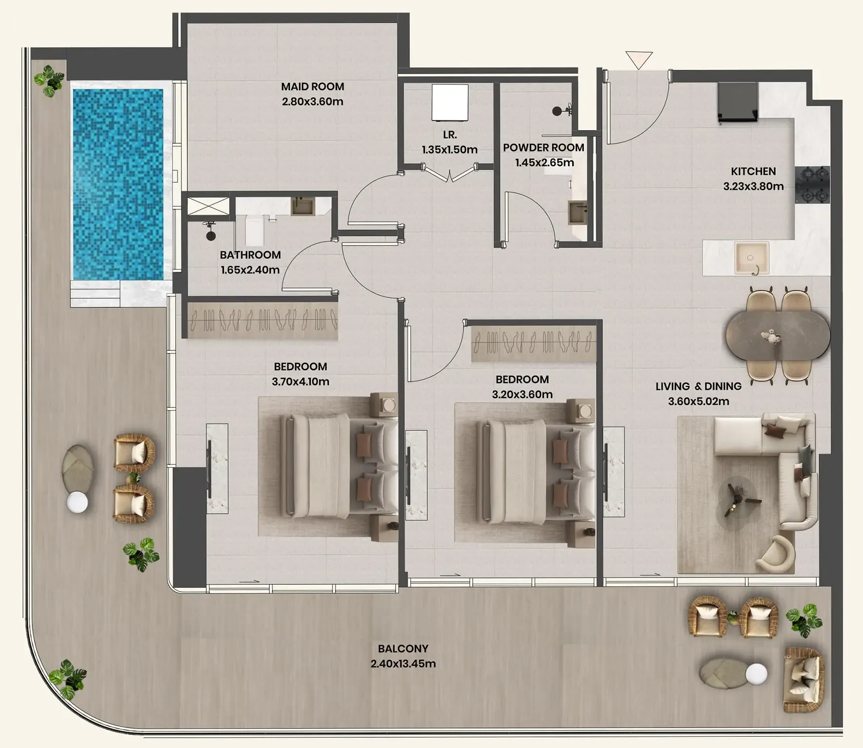 Divine Al Barari 2 bed floor plan, 1,617 sqft