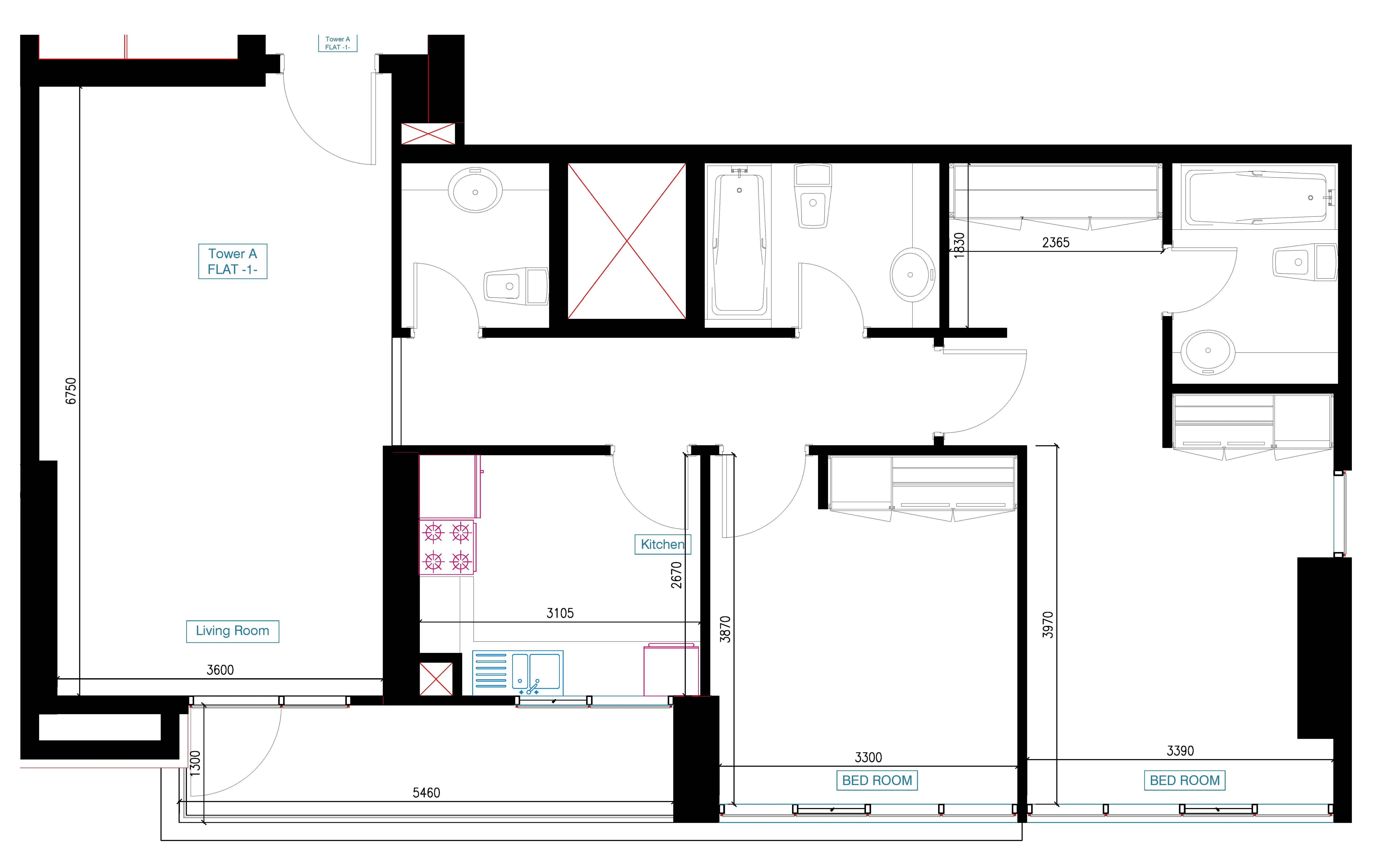 Mars Residences 2 bed floor plan, 1,194 sqft