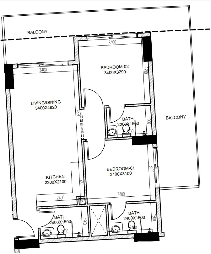 Astra South 2 bed floor plan, 1,036 sqft
