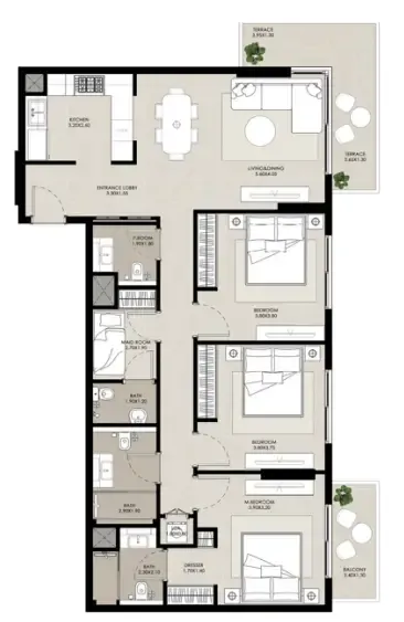Rosewell 3 bed floor plan, 1,464 – 1,468 sqft