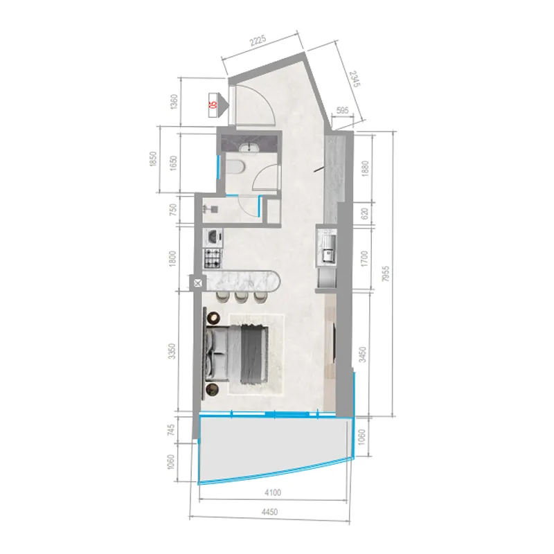Orchid Towers Phase 1 Studio floor plan, 455 sqft