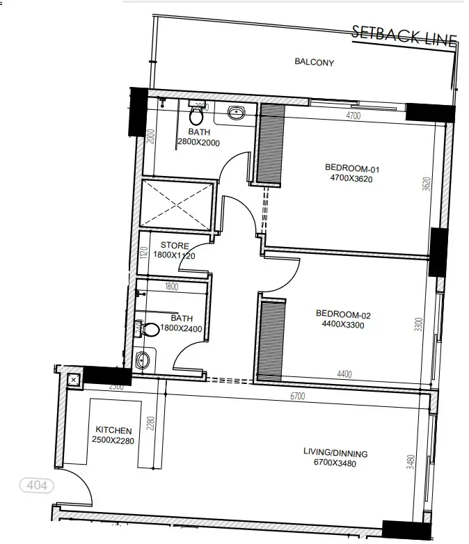 Astra South 2 bed floor plan, 1,093 sqft