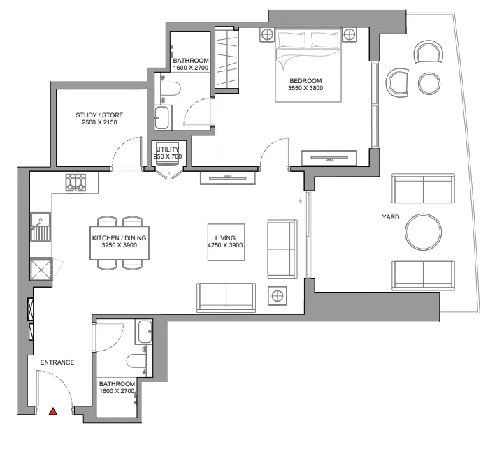 Skyscape 1 bed floor plan, 1,098 sqft