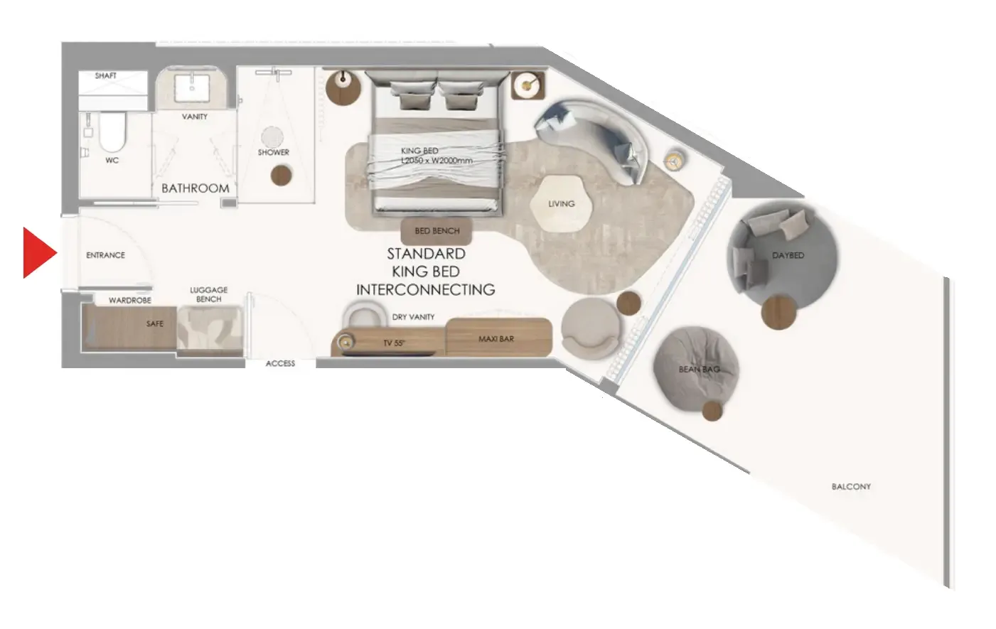 The Unexpected Al Marjan Island Hotel and Residence Studio floor plan, 551 sqft