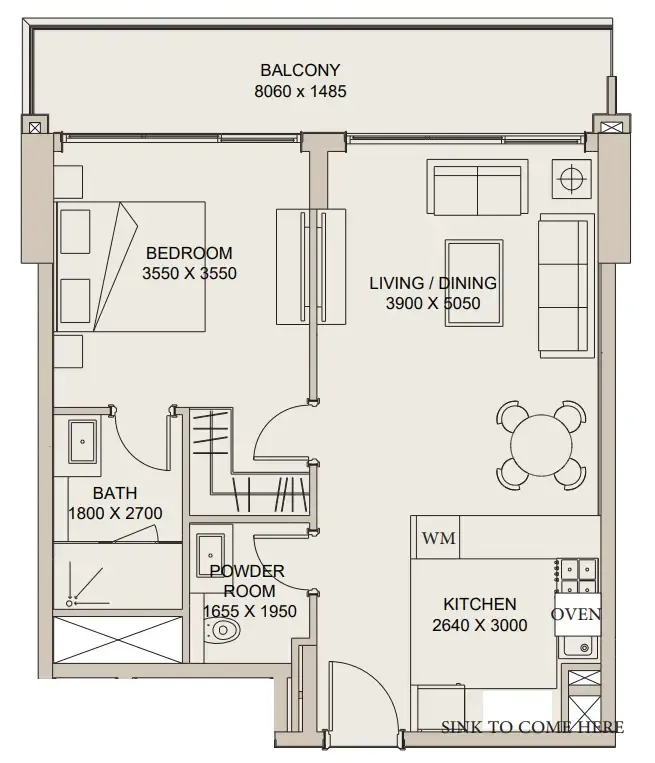 Nirvana Residences 1 1 bed floor plan, 775 sqft