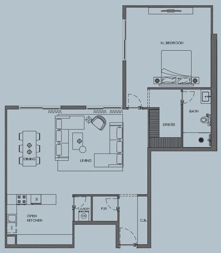 AB Cavalier 1 bed floor plan, 1,134 sqft