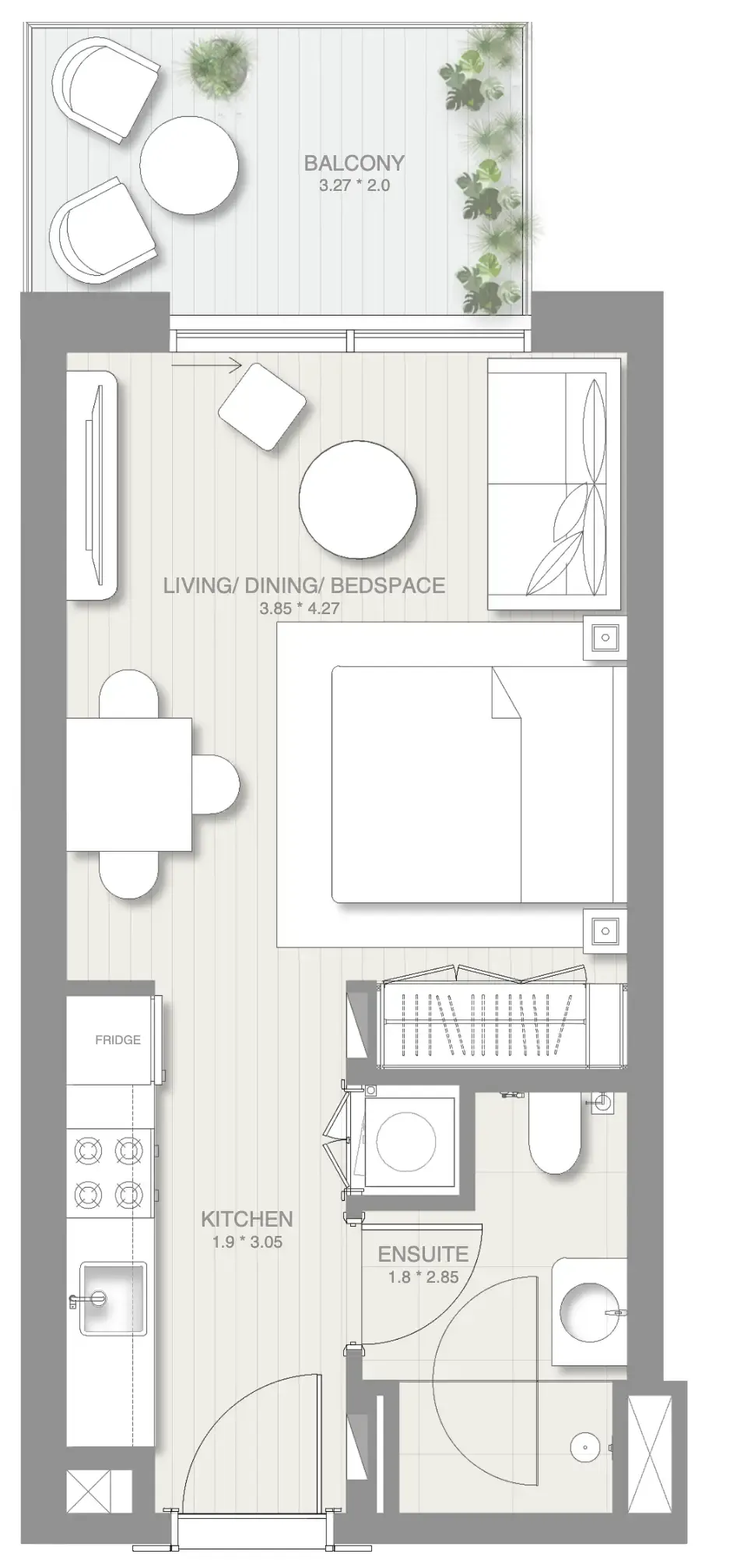 Sol Levante Studio floor plan, 421 sqft