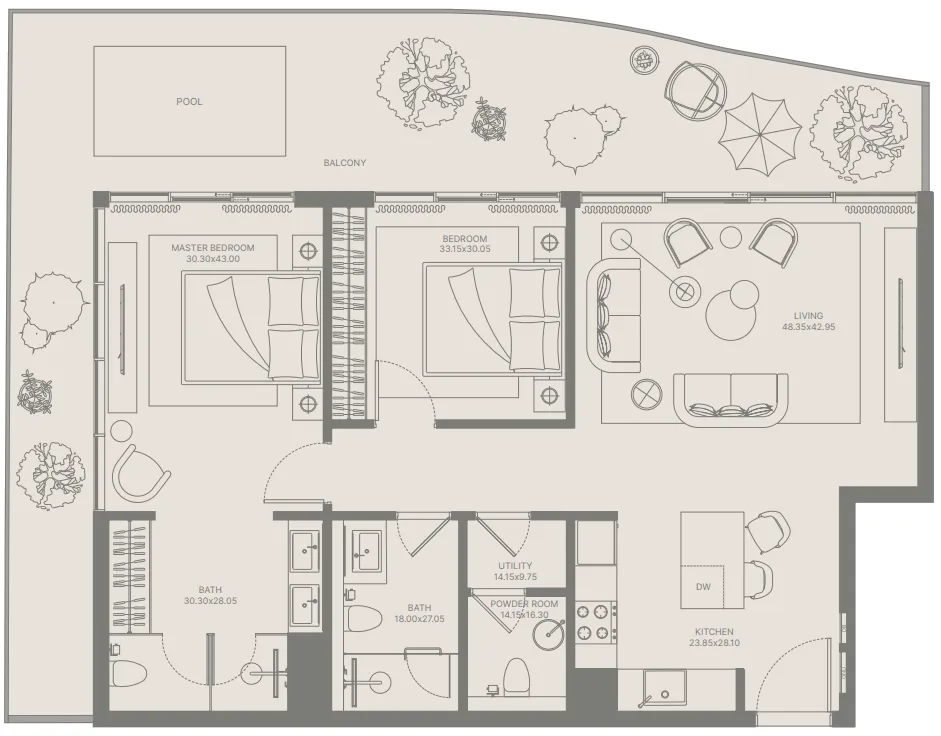 Bond Enclave 2 bed floor plan, 1,331 sqft