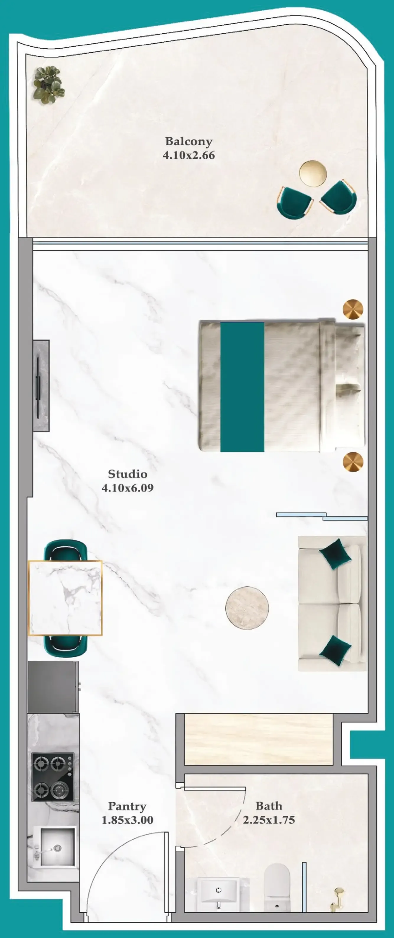 Breez Studio floor plan, 446 – 447 sqft