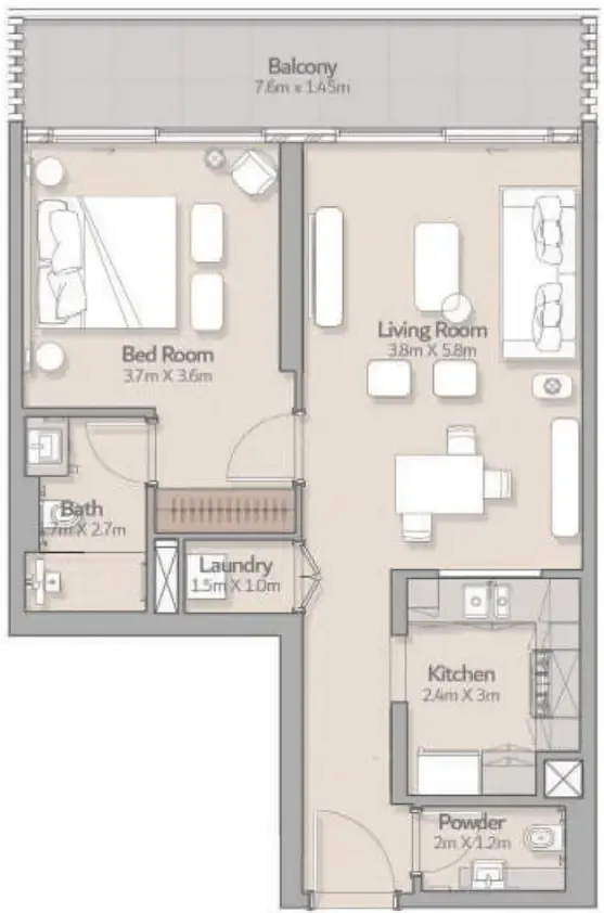 South Square Tower S1 1 bed floor plan, 844 sqft