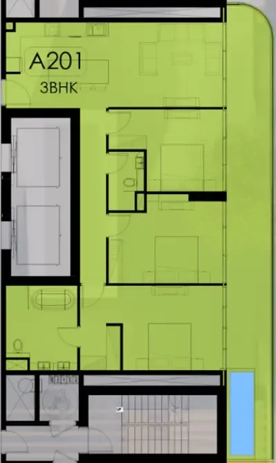 Ocean Pearl 1 and 2 3 bed floor plan, 1,675 sqft