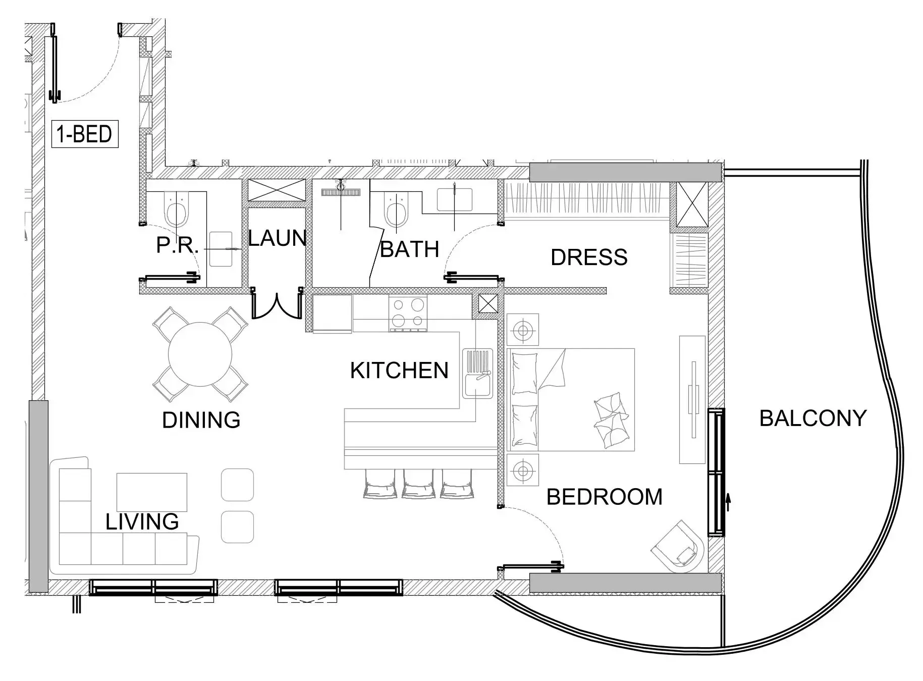 Valencia 1 bed floor plan, 970 sqft